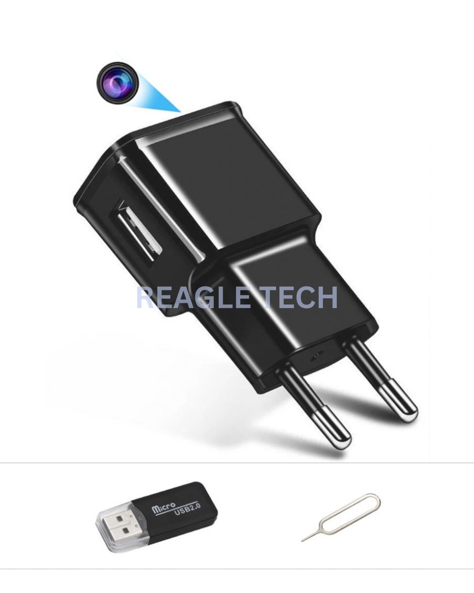 ReagleTech WiFi Camera HD 2MP Spy Recorder USB Charger with Night Vision 128GB Support Black