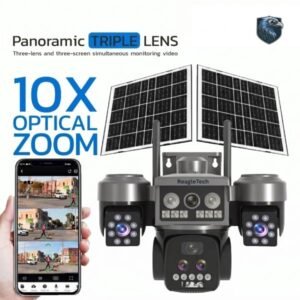 3 lens Motorized 10X Optical Zoom 4G Dual Solar Camera